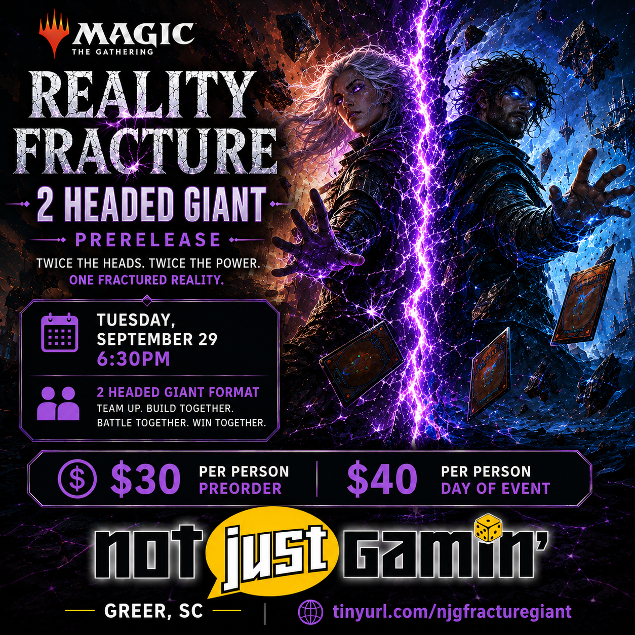 Magic the Gathering, Reality Fracture Two-Headed Giant Prerelease: Tuesday, 9/29/2026