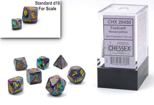 Chessex - Festive Mosaic / Yellow Mini Polyhedral Die Set