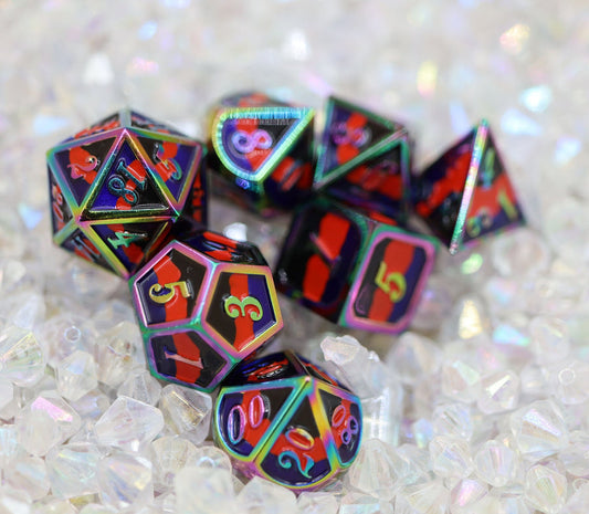 Foam Brain - Polyamorous Pride Flag Metal RPG Dice Set