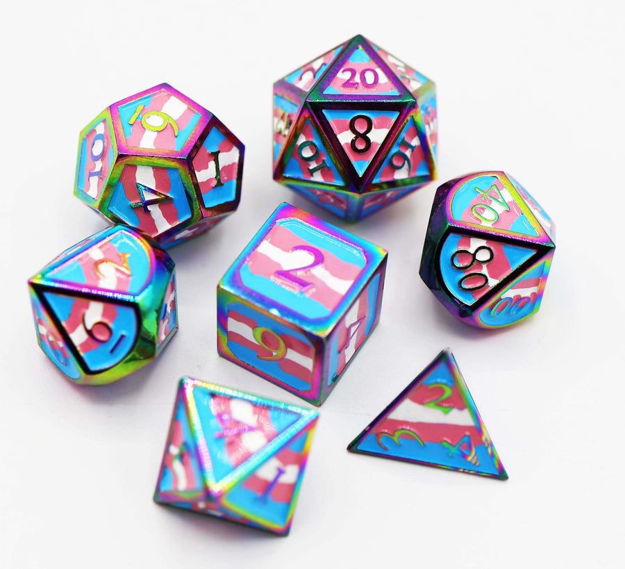 Foam Brain - Transgender Pride Flag Metal RPG Dice Set