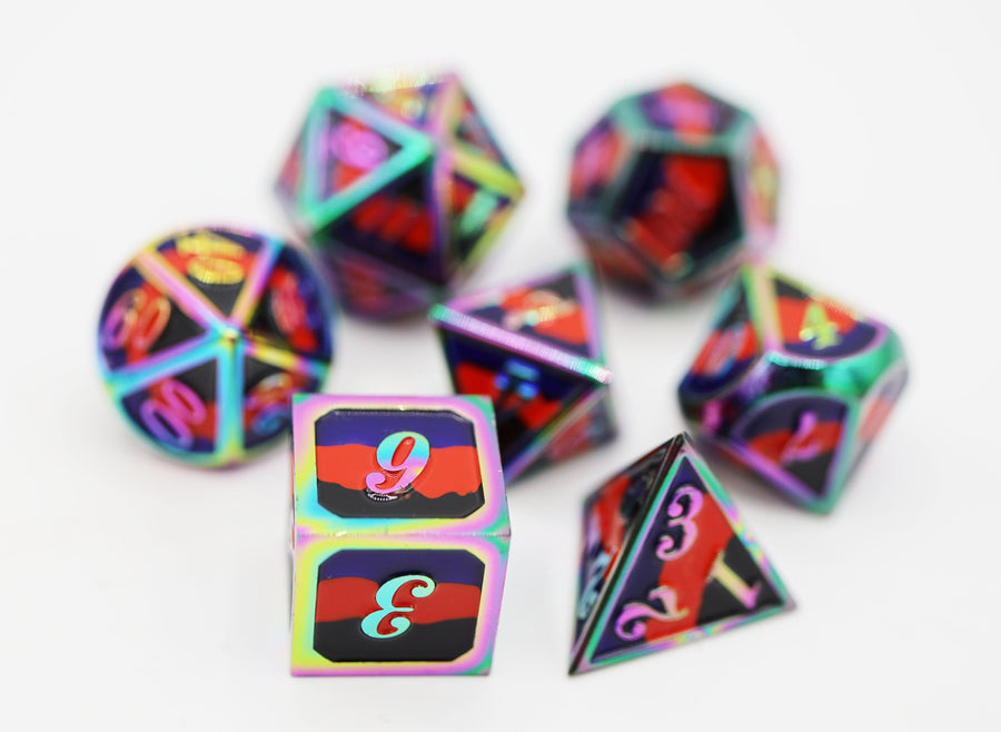 Foam Brain - Polyamorous Pride Flag Metal RPG Dice Set