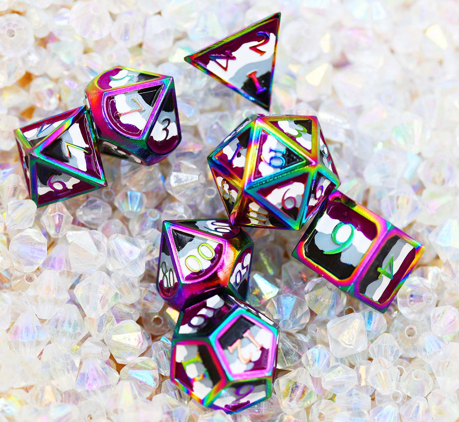 Foam Brain - Asexual Pride Flag Metal RPG Dice Set