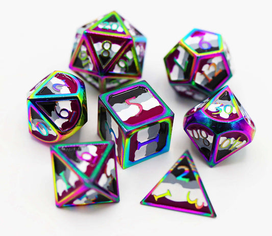 Foam Brain - Asexual Pride Flag Metal RPG Dice Set