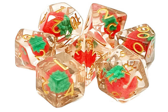 Old School 7 Piece DnD RPG Dice Set: Infused - Strawberry Fields!
