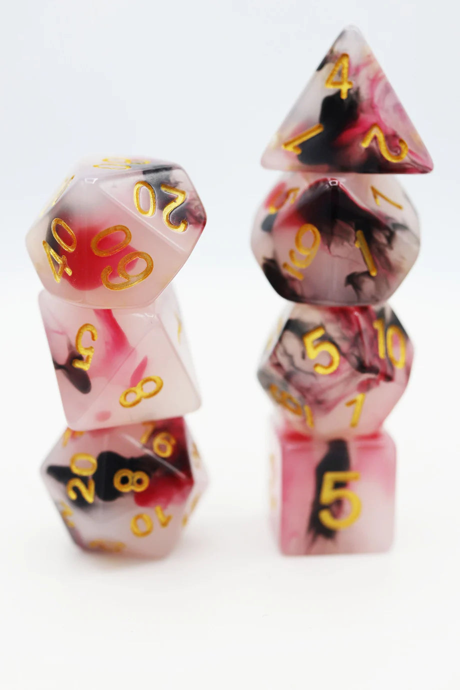 Foam Brain - Black and Red Opalescent Jade RPG Dice Set