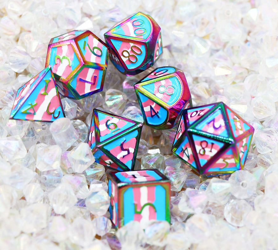 Foam Brain - Transgender Pride Flag Metal RPG Dice Set