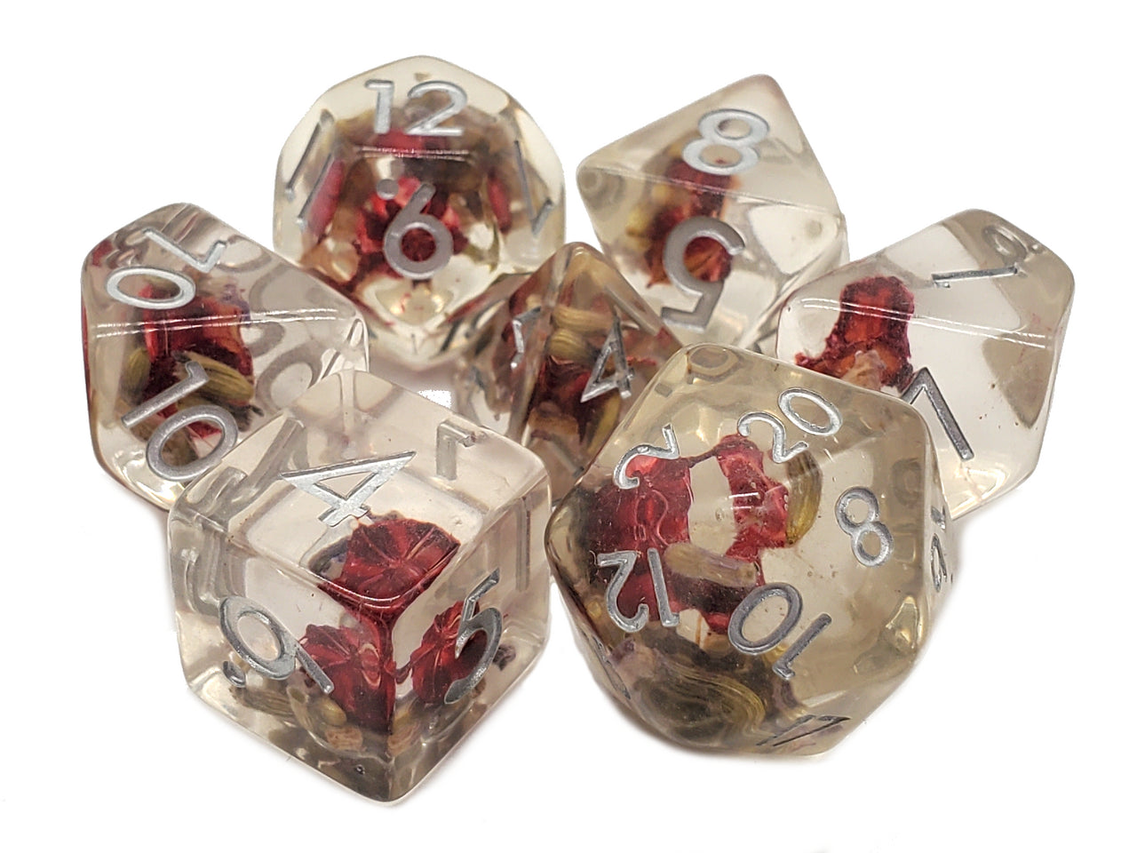 7 Piece DnD RPG Dice Set: Infused - Red Flower