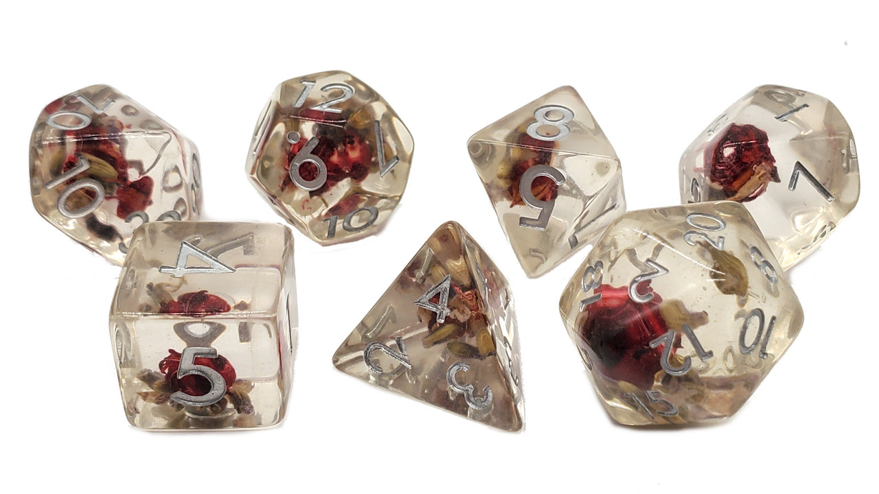 7 Piece DnD RPG Dice Set: Infused - Red Flower