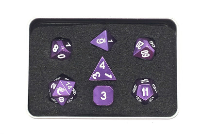 Old School 7 Piece DnD RPG Metal Dice Set: Halfling Forged - Electric Purple