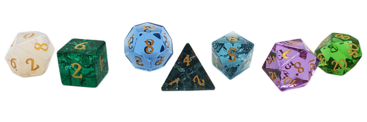 Old School Dice: Gemstone 7-Piece Set - 7 Color Glass