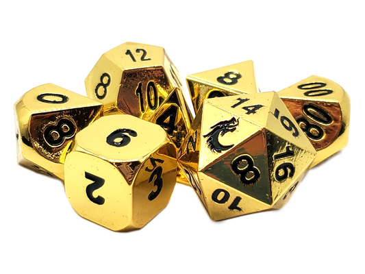 Old School 7 Piece DnD RPG Metal Dice Set: Halfling Forged - Shiny Gold