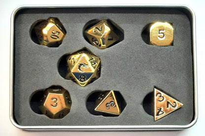 Old School 7 Piece DnD RPG Metal Dice Set: Halfling Forged - Shiny Gold
