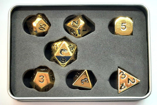 Old School 7 Piece DnD RPG Metal Dice Set: Halfling Forged - Shiny Gold