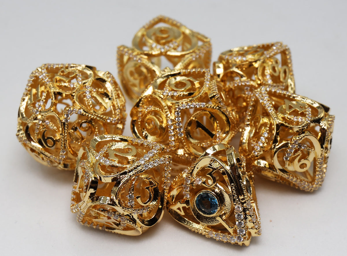 Hollow Hearts: Jeweled Gold - Metal RPG Dice Set