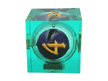 Old School Dice: Sharp Edged 7-Piece Dice Set - Liquid Infused - Serpent's Eye - Green w/ Purple Eye