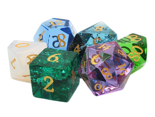 Old School Dice: Gemstone 7-Piece Set - 7 Color Glass