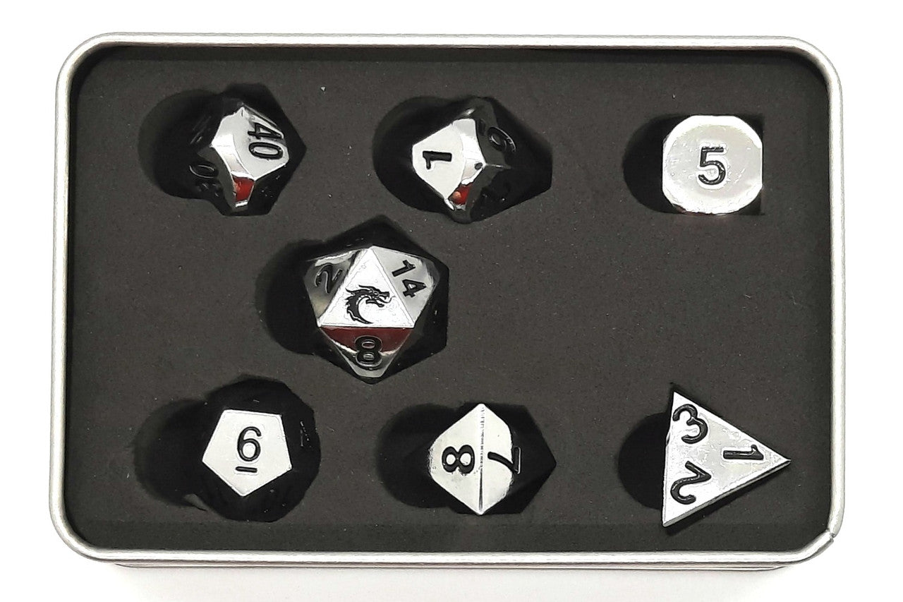 Old School 7 Piece DnD RPG Metal Dice Set: Halfling Forged - Shiny Silver