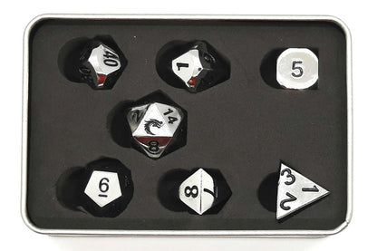 Old School 7 Piece DnD RPG Metal Dice Set: Halfling Forged - Shiny Silver