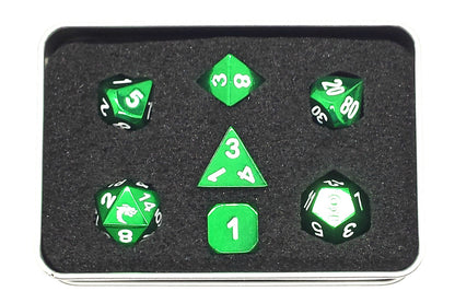 Old School 7 Piece DnD RPG Metal Dice Set: Halfling Forged - Electric Green