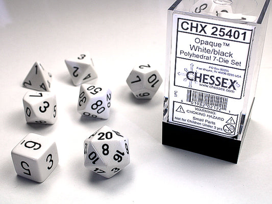 Chessex Opaque White/Black-7 Die Set