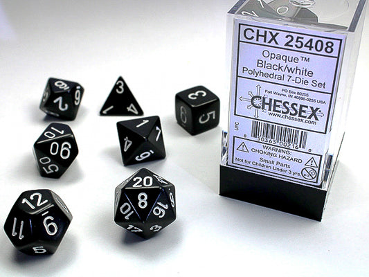 Chessex- Opaque Black/White-7 Die Set