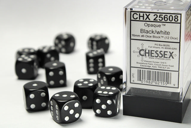 Chessex  -Black/White-Opaque-12 Die Set