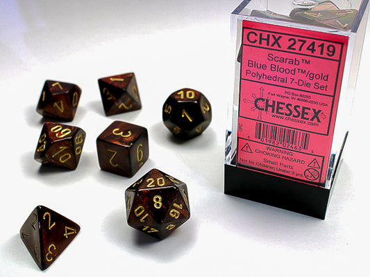 Chessex - Scarab Blue Blood/Gold Polyhedral 7-Die Set