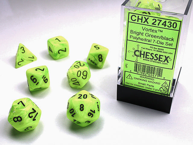 Chessex - Vortex Bright Green/Black Polyhedral 7-Die Set