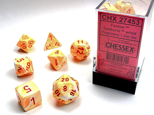 Chessex - Festive Sunburst/Red Polyhedral 7-Die Set