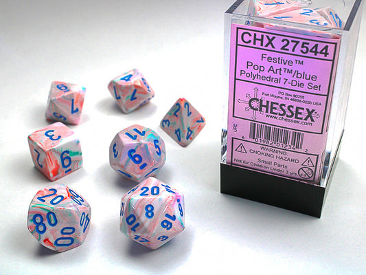 Chessex - Festive Pop Art/Blue Polyhedral 7-Die Set