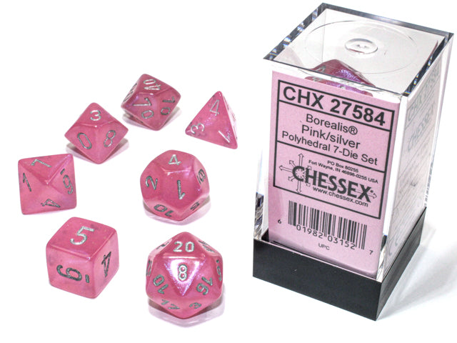 Chessex - Borealis Pink/Silver Polyhedral 7-Die Set
