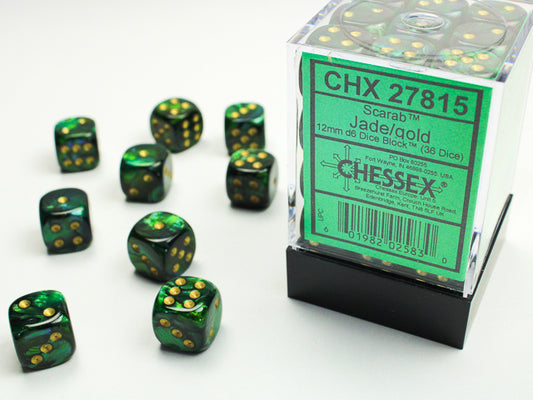 Chessex - Scarab Jade/Gold 12mm d6 Dice Block (36)