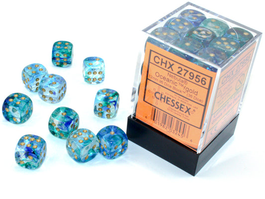 Chessex - Nebula Oceanic/Gold 12mm d6 Dice Block (36 Dice)
