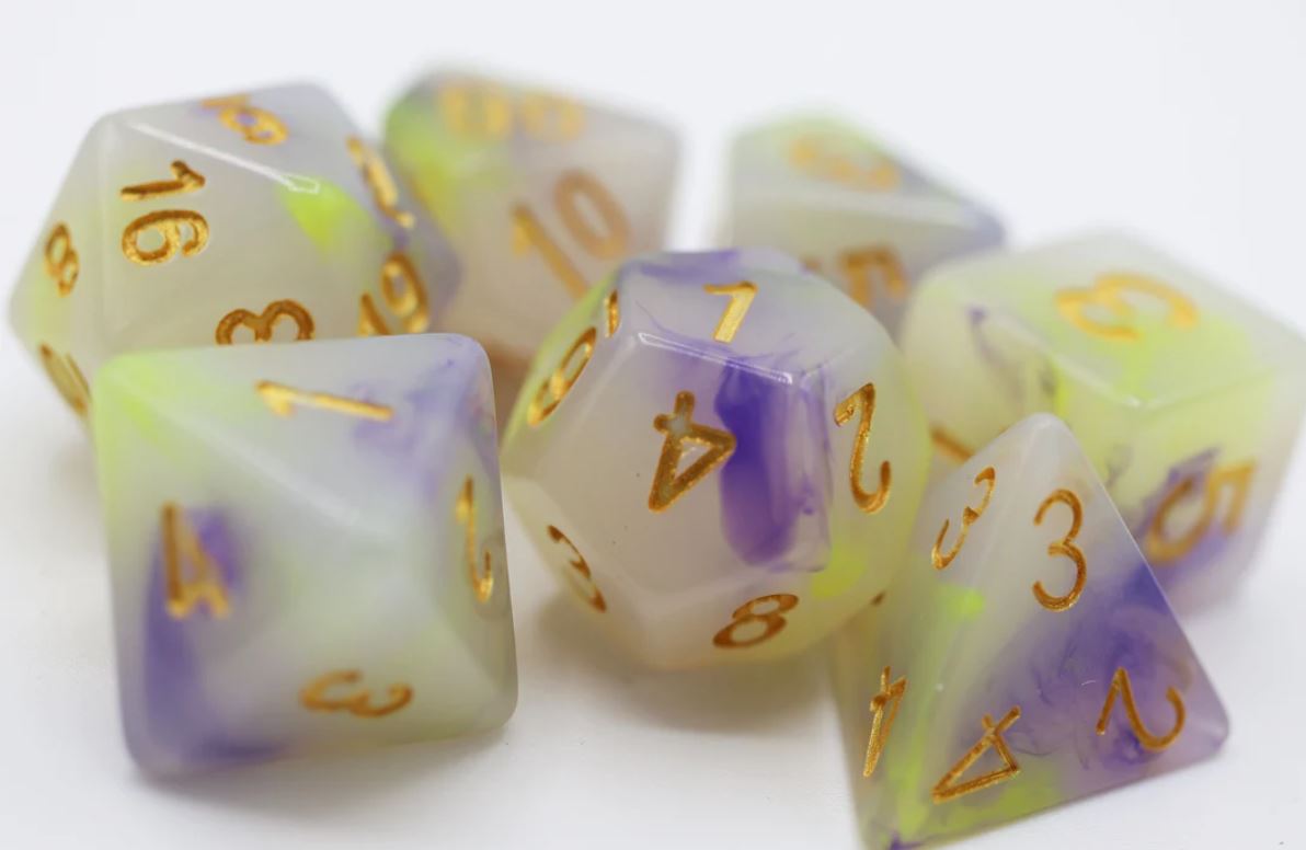 Foam Brain - Yellow & Purple Jade RPG Dice Set