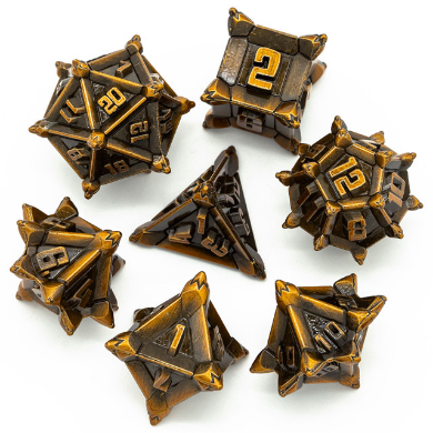 Golden Flail Metal RPG Dice Set