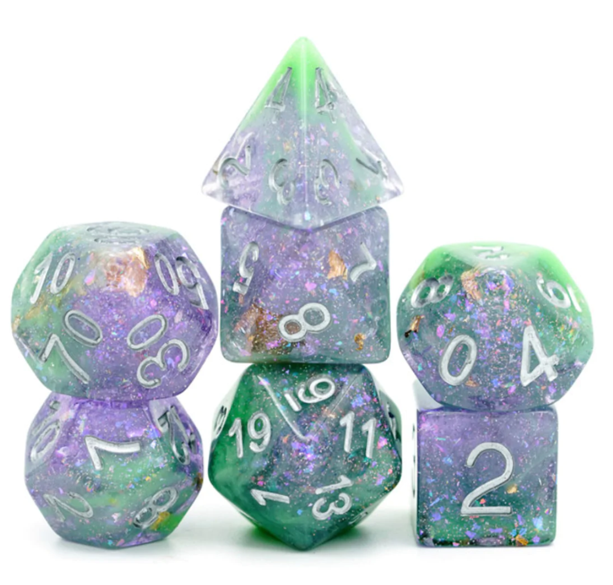 Foam Brain - Green & Purple Seabed Treasure Dice Set