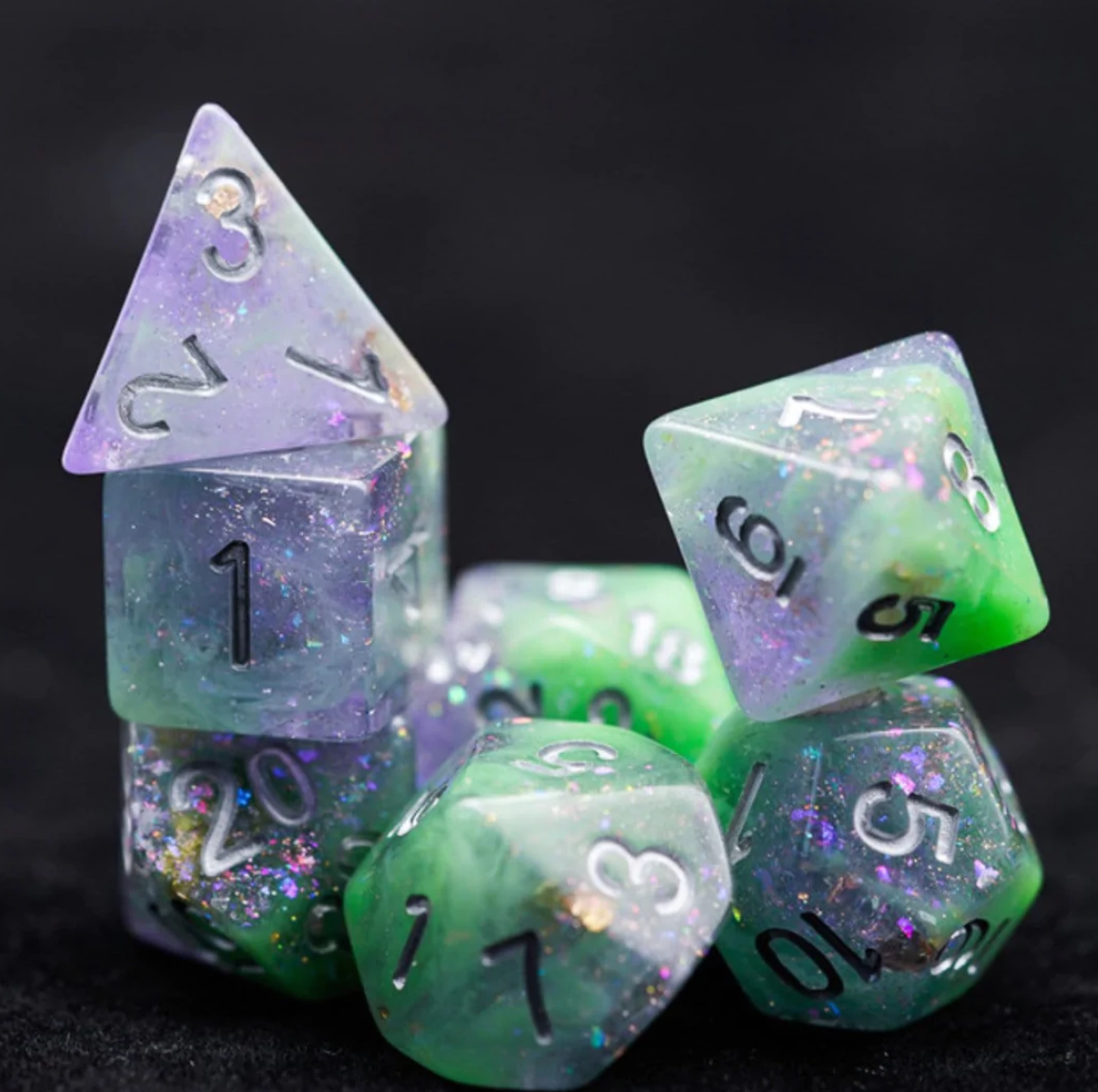 Foam Brain - Green & Purple Seabed Treasure Dice Set