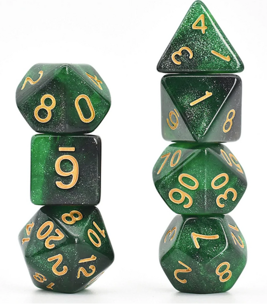 Foam Brain - Black & Green Galaxy RPG Dice Set