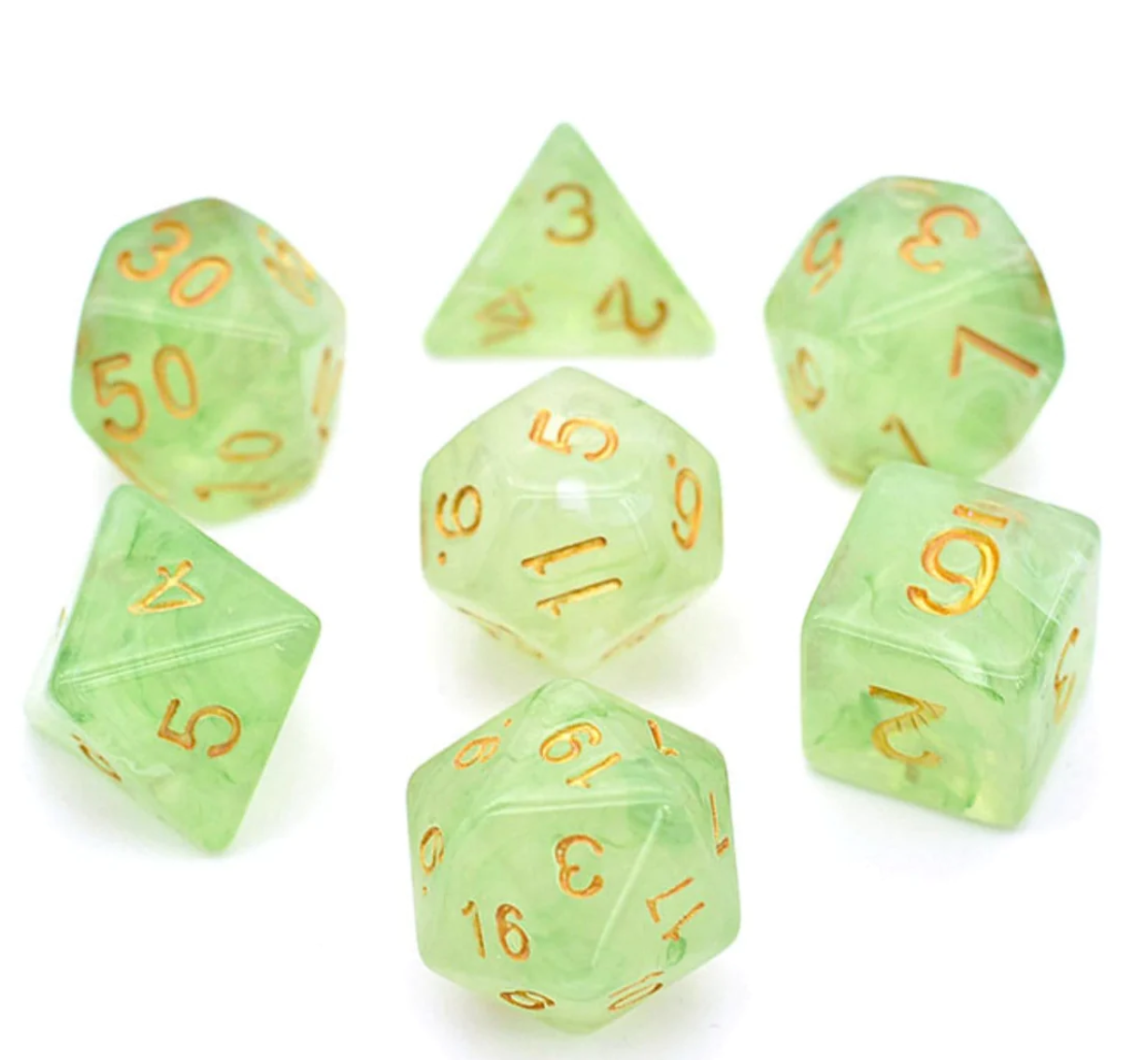 Foam Brain - Green Silk Translucent Dice RPG Dice Set