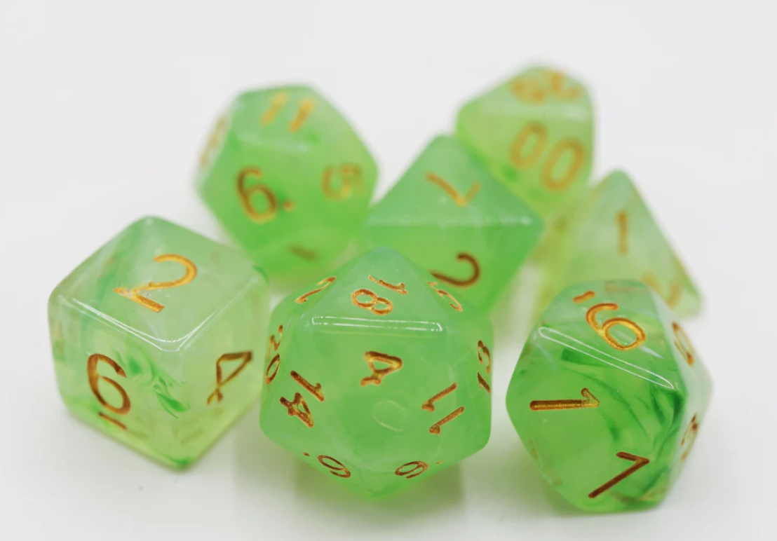 Foam Brain - Green Silk Translucent Dice RPG Dice Set