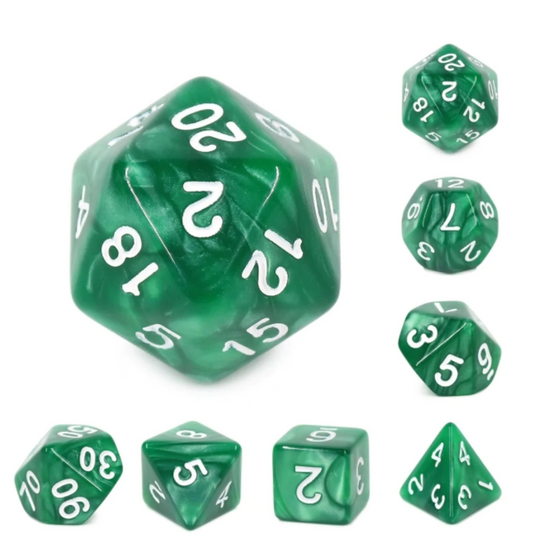 Foam Brain - Green Pearl with Silver RPG Dice Set