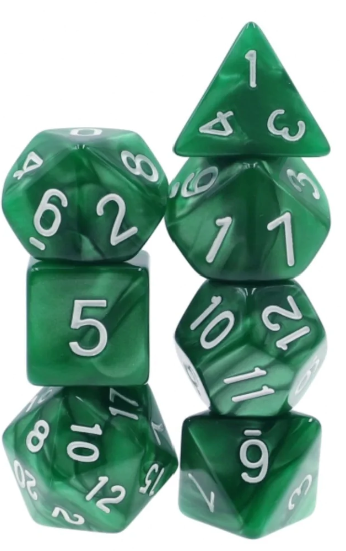 Foam Brain - Green Pearl with Silver RPG Dice Set