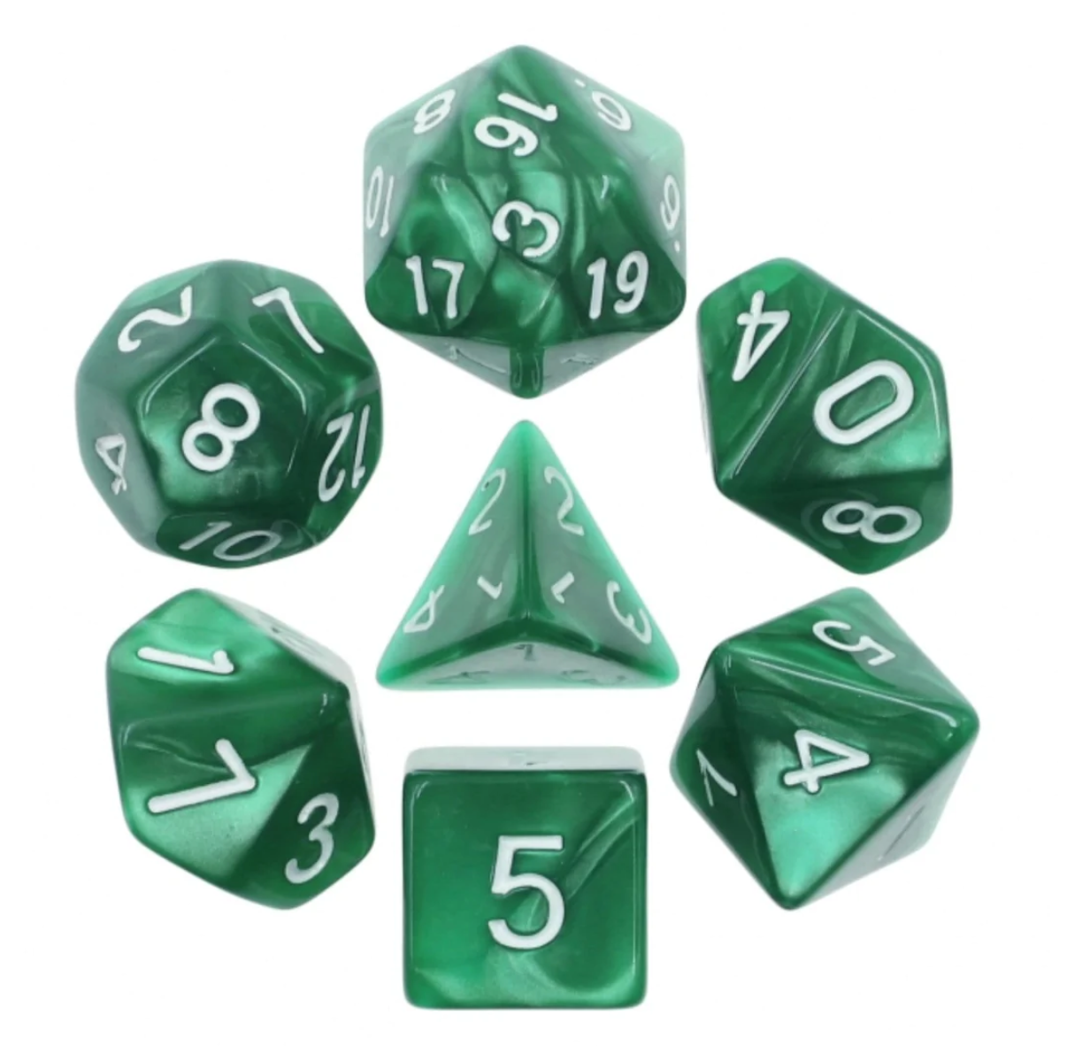 Foam Brain - Green Pearl with Silver RPG Dice Set