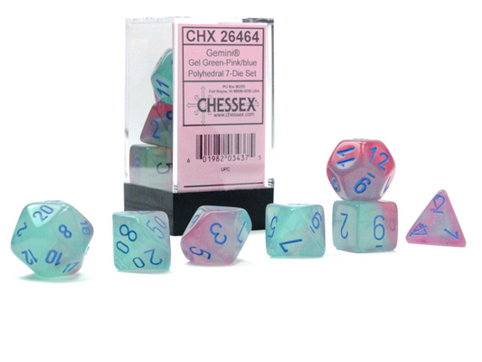 Chessex - Gemini® Polyhedral Gel Green-Pink/blue Luminary™ 7-Die Set
