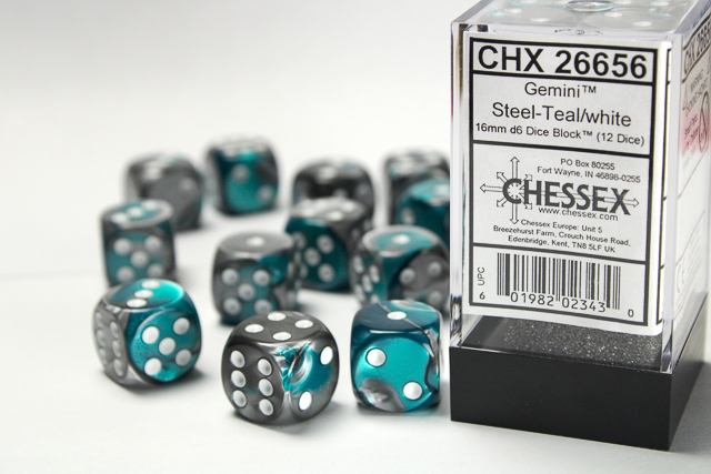 Chessex-Steel-Teal/White-Gemini-12 Die Set