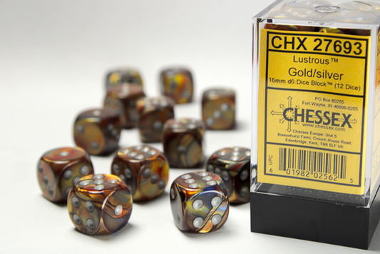 Chessex - Lustrous® 16mm d6 Gold/silver Dice Block™ (12 dice)