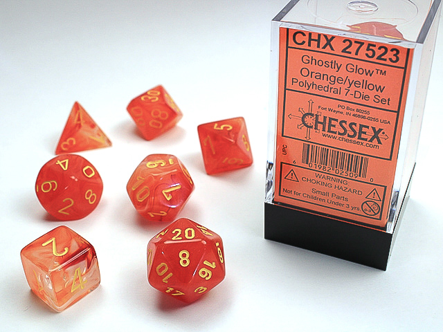Chessex - Ghostly Glow™ Polyhedral Orange/yellow 7-Die Set