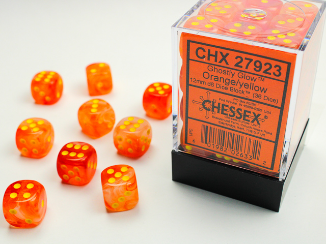 Chessex - Ghostly Glow Orange/Yellow 12mm d6 (36 dice)