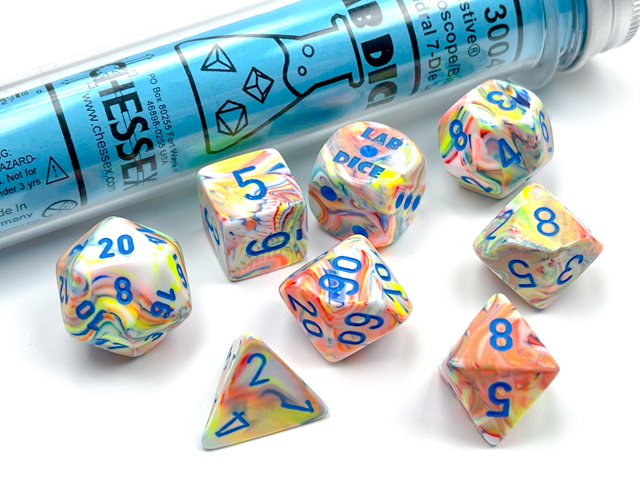 Chessex Lab - Festive Kaleidoscope/Blue Polyhedral 7-Die Set