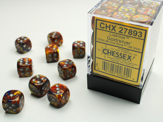 Chessex Lustrous® 12mm d6 Gold/silver Dice Block™ (36 dice)